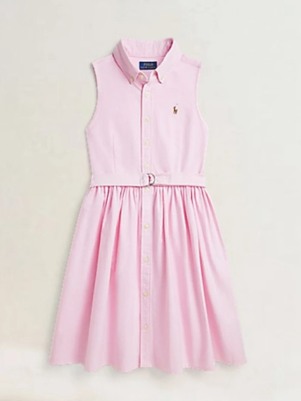 Ralph Lauren Girl's Light Pink Sleeveless Belted Shirt Dress